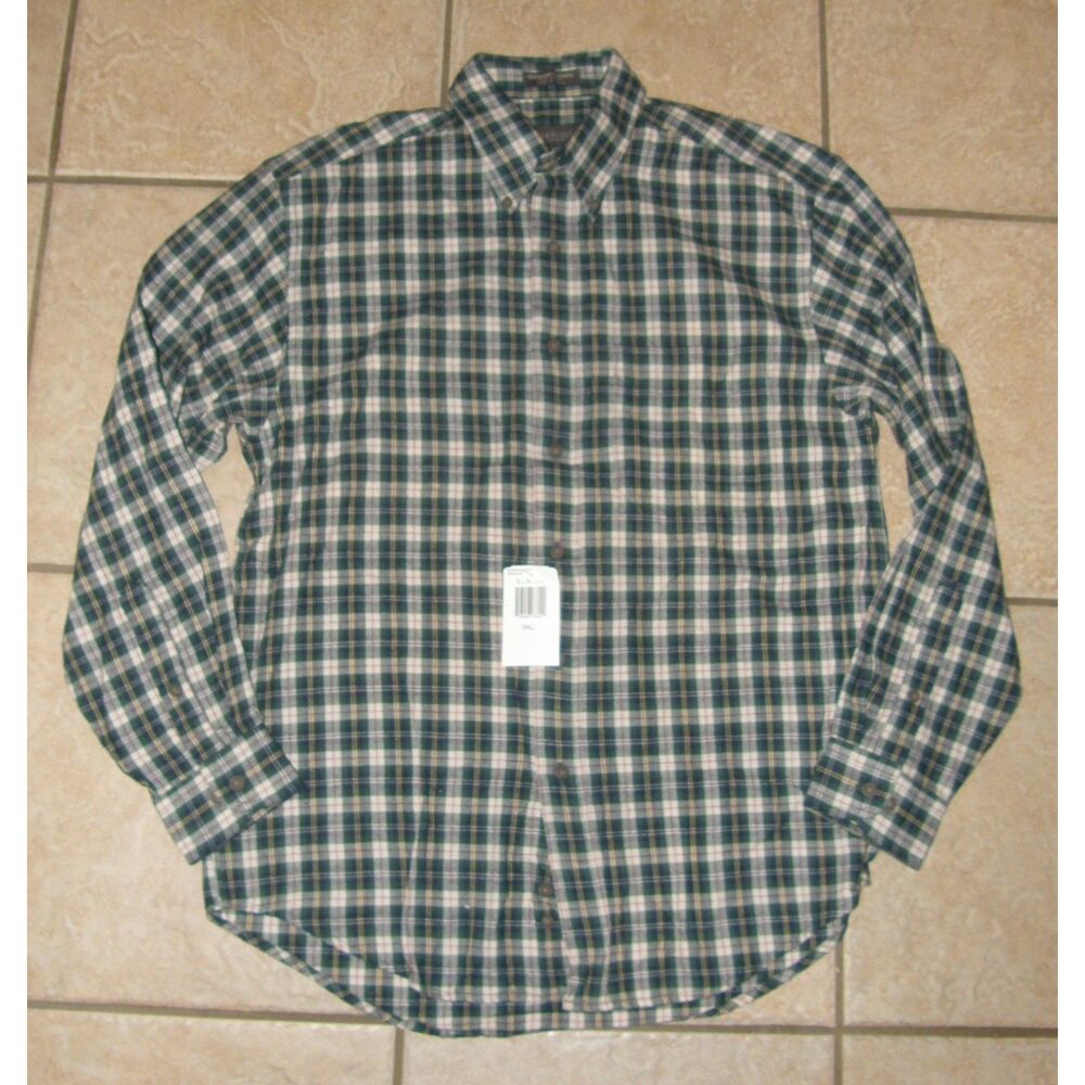 NEW Men Sz Small Green Plaid Button Up Soft Flannel Long Sleeve Shirt VAN HEUSEN